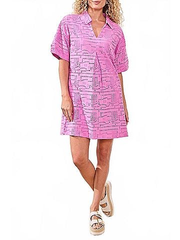 Tribal Eyelet Mini Dress in Wisteria Orchid (view 2)