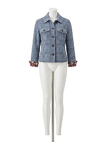 Tribal Front-Button Closure Crop Shacket in Bluelake (view 1)