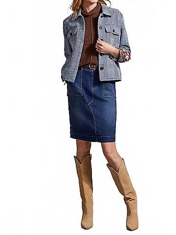 Tribal Front-Button Closure Crop Shacket in Bluelake (view 2)