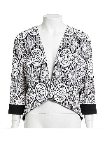 Joseph Ribkoff Embroidered Floral 3/4 Sleeves Jacket in Black White (view 1)