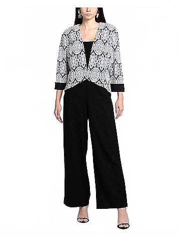 Joseph Ribkoff Embroidered Floral 3/4 Sleeves Jacket in Black White (view 2)