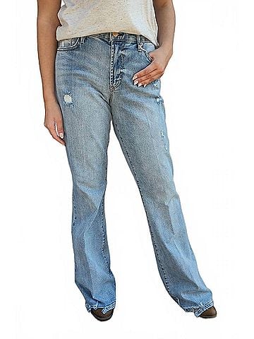 Dear John Rosa Flare Ripped Jeans in Blue (view 2)