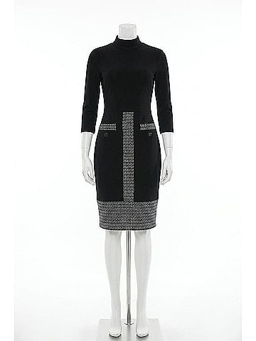 Joseph Ribkoff Long Sleeve Midi Dress in Black/White/Silver (view 1)