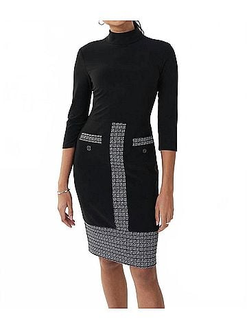 Joseph Ribkoff Long Sleeve Midi Dress in Black/White/Silver (view 2)