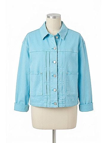 Tribal Back Pleat Stretch Denim Jacket in Sky Blue (view 1)
