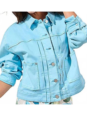 Tribal Back Pleat Stretch Denim Jacket in Sky Blue (view 2)