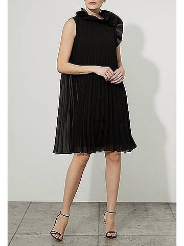 Joseph Ribkoff Pleated A-Line Dress in Black (view 2)