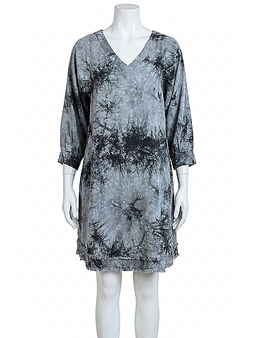 Umgee Tie Dye Frayed Hem Dress in Grey (view 1)