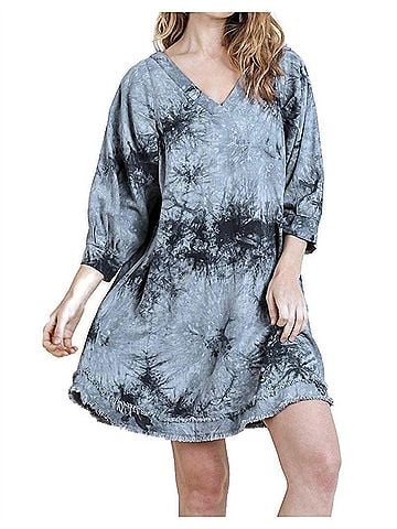 Umgee Tie Dye Frayed Hem Dress in Grey (view 2)