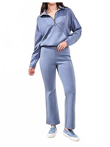 Tribal Fancy Rib Pull-On Flare Pant in Slate Blue (view 2)