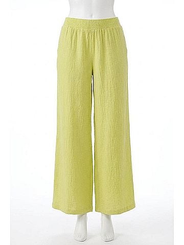 Tribal Flare Pants With Smocking Waistband in Green Banana (view 1)