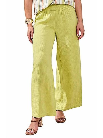 Tribal Flare Pants With Smocking Waistband in Green Banana (view 2)