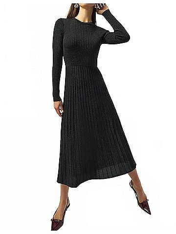 Joseph Ribkoff Knit Fit And Flare Crew Neck Dress in Black (view 2)