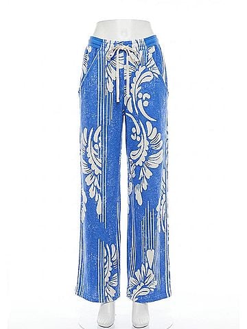 Free People One Above Wide Leg French Terry Pant in Blue (view 1)