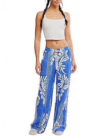 Free People One Above Wide Leg French Terry Pant in Blue (view 2)