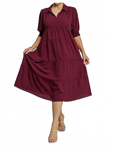 Umgee Tiered Cuffed Sleeve Dress in Plum (view 2)