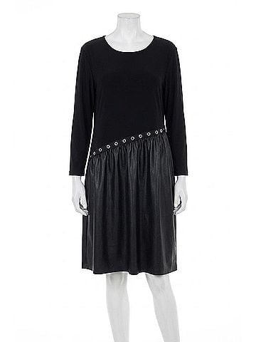 Joseph Ribkoff Women's Grommet Accent Faux Leather Shift Dress in Black (view 1)