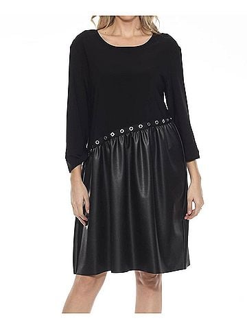 Joseph Ribkoff Women's Grommet Accent Faux Leather Shift Dress in Black (view 2)