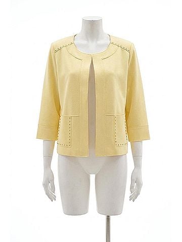 Joseph Ribkoff Studded Open Front Boxy Faux Suede Jacket in Mellow Yellow (view 1)