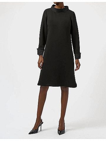 Joseph Ribkoff Mock Neck Long Cuffed Sleeve Trapeze Dress in Black (view 2)