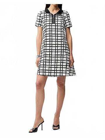 Joseph Ribkoff Plaid Mini A-Line Dress in Off-White/Black (view 2)