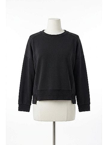 Tribal Butter Soft Sand Wash Hi-Low Crew Top in Black (view 1)