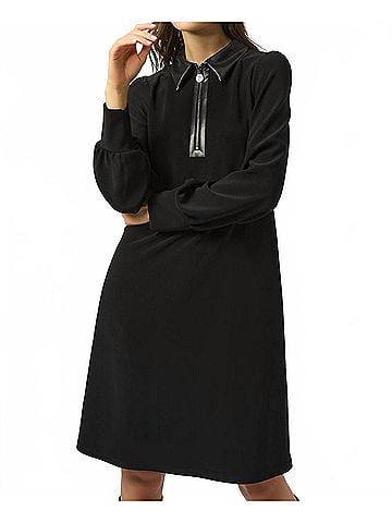Joseph Ribkoff Silky Knit &amp; Leatherette Trapeze Dress in Black (view 2)