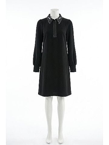 Joseph Ribkoff Silky Knit &amp; Leatherette Trapeze Dress in Black (view 1)
