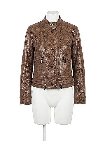 Lyssé Porter Foil Vegan Suede Moto Jacket in Robust Brown Snake (view 1)