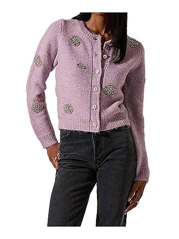 Astr Doretha Long Sleeve Cardigan in Purple (view 2)
