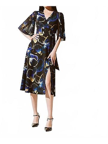 Joseph Ribkoff Floral Print Chiffon Midi Fit &amp; Flare Dress in Black/Multi (view 2)