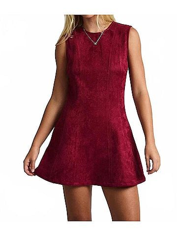 Le Lis Sueded Scarlet Mini Dress in Burgundy (view 2)