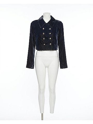 Steve Madden Tonia Velvet Crop Double Breasted Jacket in Blue (view 1)