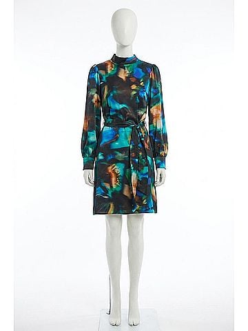 Joseph Ribkoff Satin Abstract Dress in Black Abstract (view 1)