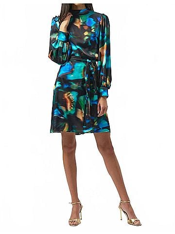 Joseph Ribkoff Satin Abstract Dress in Black Abstract (view 2)
