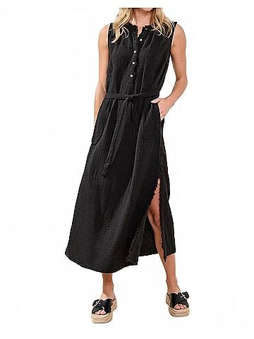 Tribal Cotton Crinkled Gauze Maxi Dress in Black (view 2)