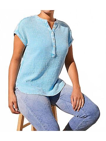 Tribal Vintage Wash Cotton Gauze Cap Sleeve Top in Sailboat (view 2)