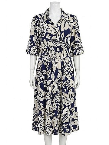 Umgee Two Tone Floral Print Midi Dress - Plus in Midnight (view 1)