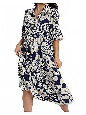 Umgee Two Tone Floral Print Midi Dress - Plus in Midnight (view 2)