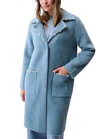 Joseph Ribkoff Single-Breasted Pearl Coat in Chambray Blue (view 2)