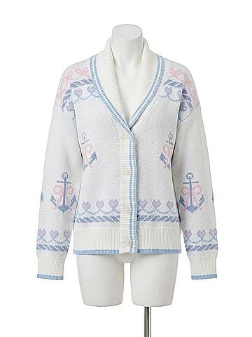 LoveShackFancy Women's Aribella Yacht Club Cardigan in Seaglass Kiss (view 1)