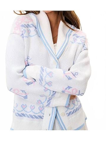 LoveShackFancy Women's Aribella Yacht Club Cardigan in Seaglass Kiss (view 2)