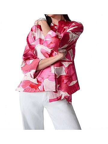 Joseph Ribkoff Asymmetric Swing Jacket in Pink/Multi Floral (view 2)