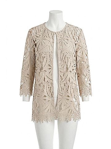 Joseph Ribkoff Guipure Lace Open Front Cover-Up Jacket in Moonstone (view 1)