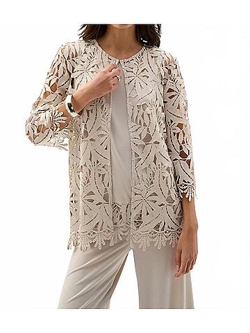 Joseph Ribkoff Guipure Lace Open Front Cover-Up Jacket in Moonstone (view 2)