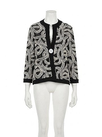 Joseph Ribkoff Embroidered Mesh Swing Jacket in Black/Off-White (view 1)