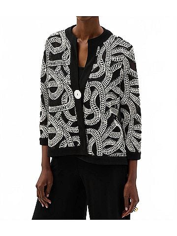 Joseph Ribkoff Embroidered Mesh Swing Jacket in Black/Off-White (view 2)