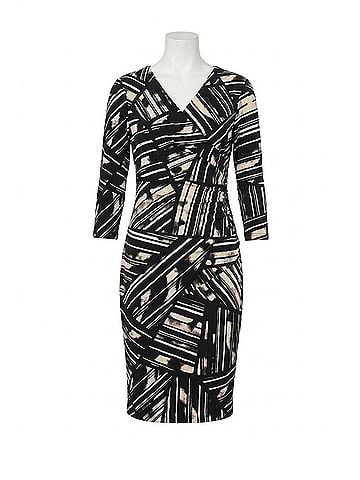 Joseph Ribkoff Abstract Stripe Faux Wrap Sheath Dress in Black/Multi (view 1)