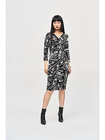 Joseph Ribkoff Abstract Stripe Faux Wrap Sheath Dress in Black/Multi (view 2)