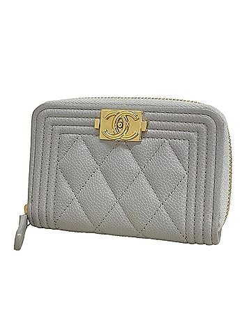 Chanel Chanel Boy Wallet/Coin Case, Caviar Leather, Grey Champagne, Women's, P3545755 (view 1)